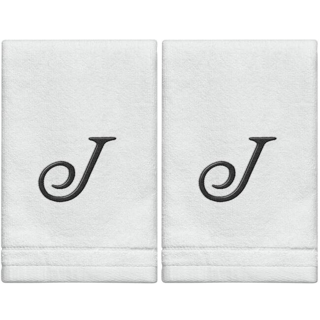 Creative Scents White Monogrammed Initial Fingertip Towels with Black Embroidery - J