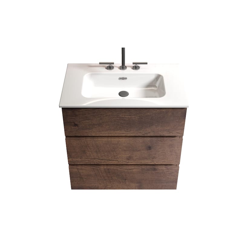 30" Bathroom Vanity with Sink - White+Walnut