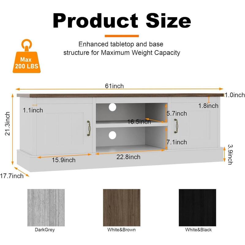 Farmhouse TV Stand for 65 Inch TVs Entertainment Center with Storage Cabinets, Media Console Table