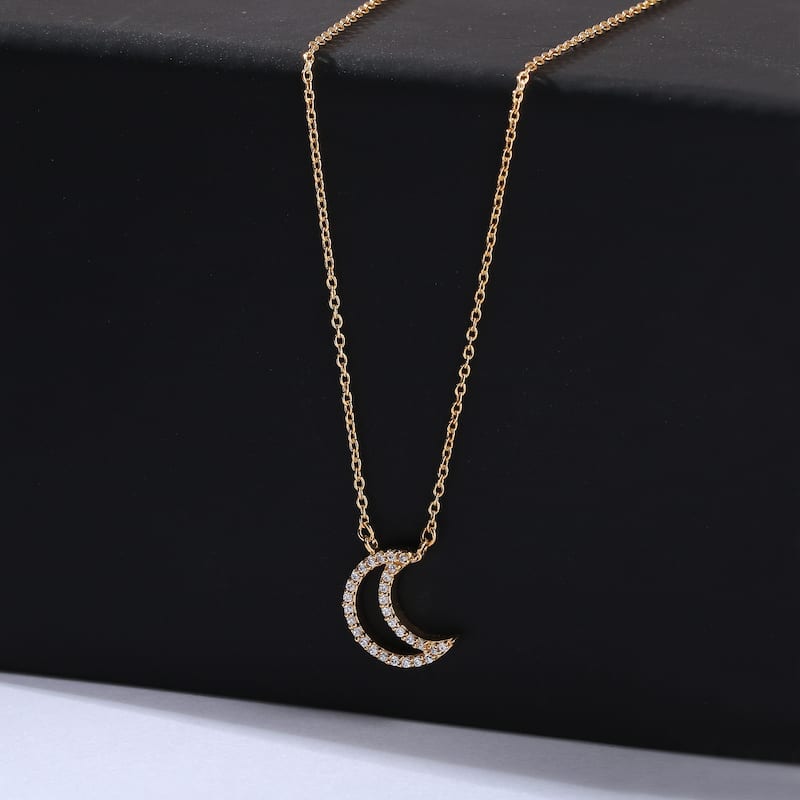 1/10ct Diamond Geometric Pendant Necklace in Silver for Women - Crescent - Yellow