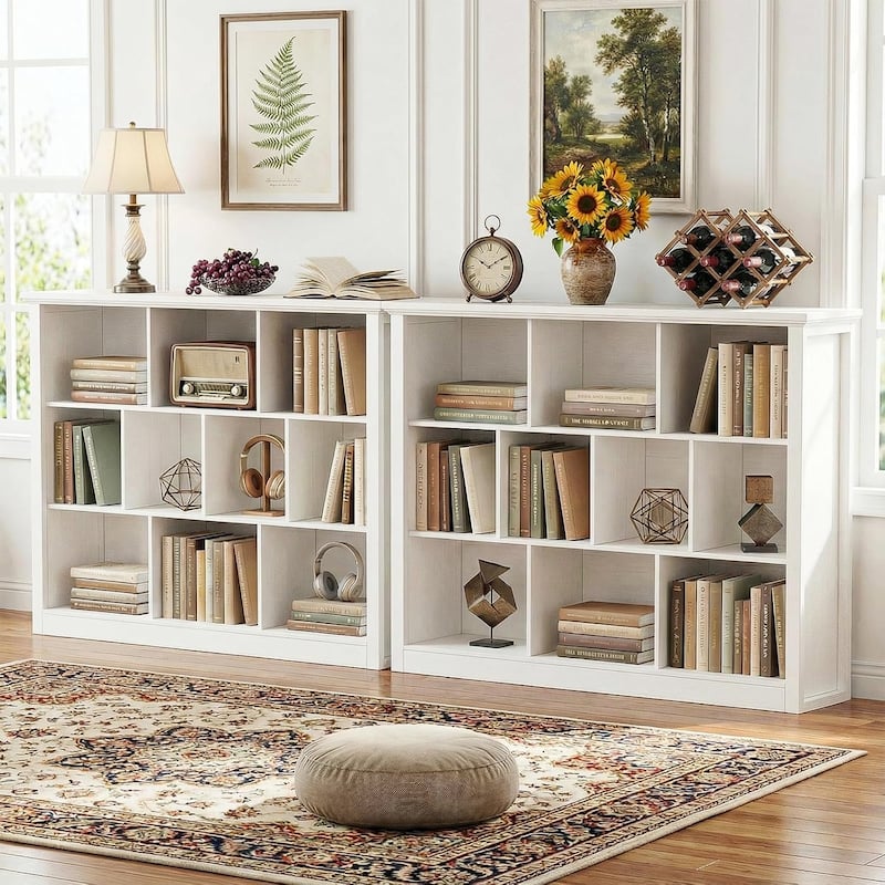 7/10 Cube Bookcase Organizer with Backpanel, 50" Wooden Storage Book Shelf for Living Room, Bedroom, Home Office, Kids Room