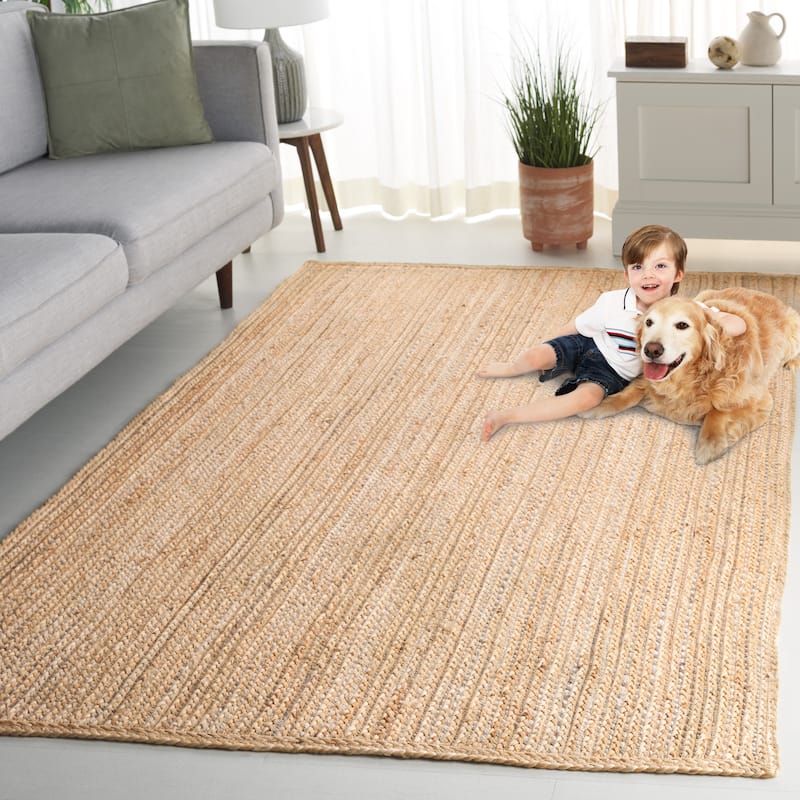 SAFAVIEH Handmade Natural Fiber Nathaly Farmhouse Chevron Fringe Tassel - 6' x 6' Round - Natural/Grey