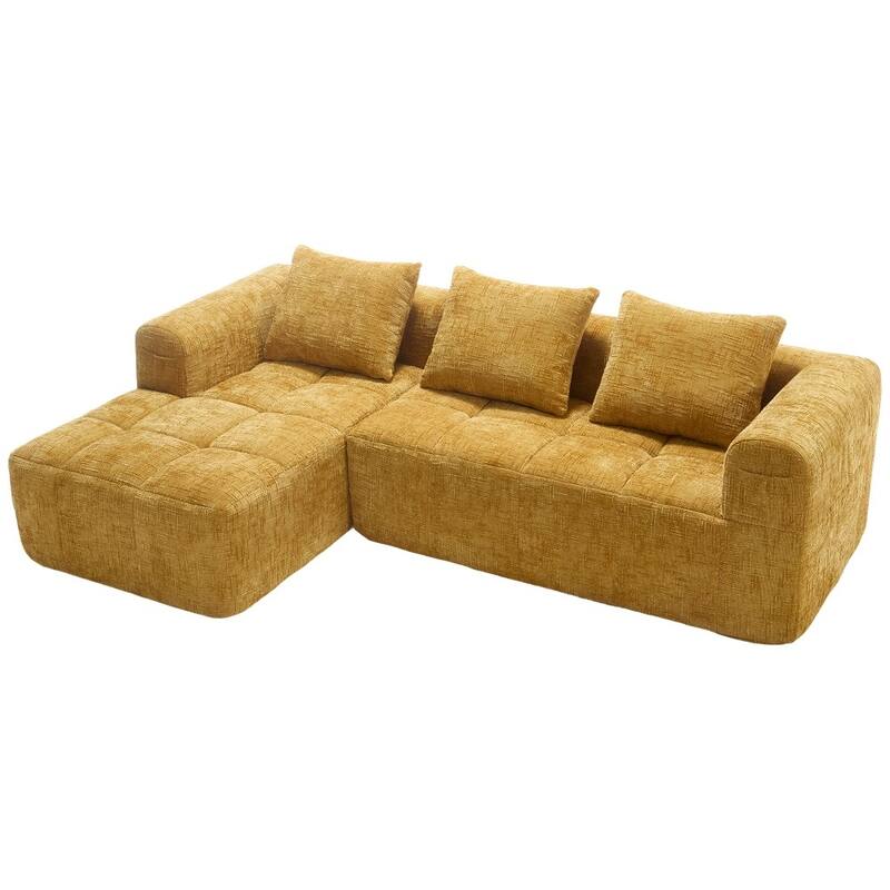 98.42" Modern Chenille L-shaped Modular Sectional Sofa with Chaise Lounge and Small Side Pockets