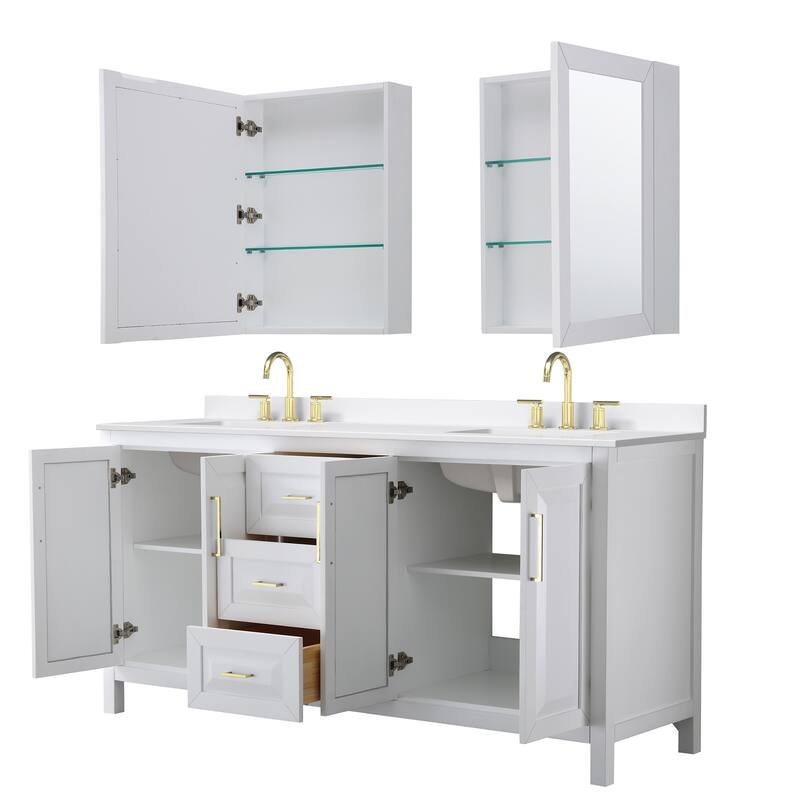 Daria 72-inch Double Vanity, 3 Hole Quartz Top, Med Cabinets