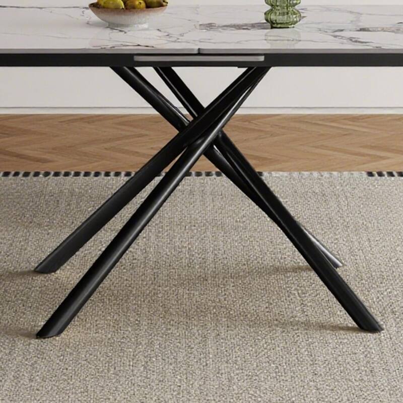 Roomfitters Expandable Dining Table, Modern Sintered Stone Kitchen Desk with X Base