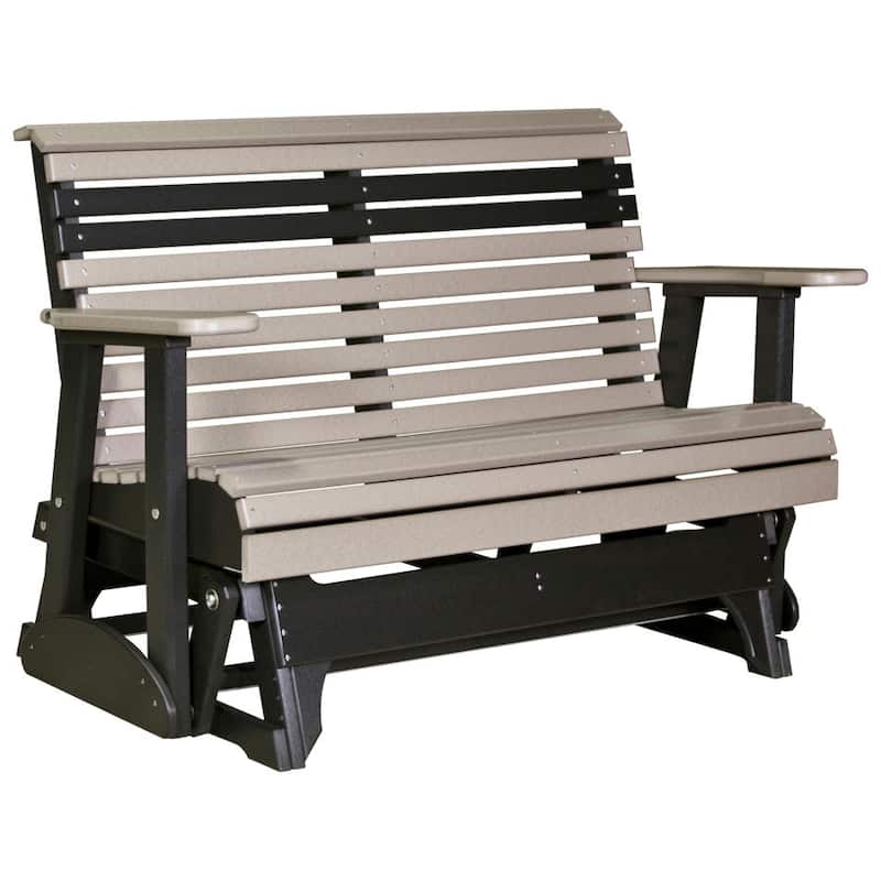 Poly Lumber Plain Rollback Patio Glider - 4' - Weatherwood & Black