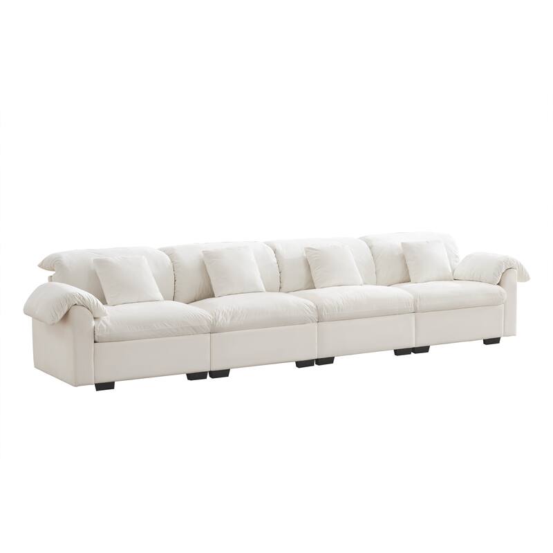 154.7" Velvet 4-Seater Oversized Sofa, Cloud Cushions and Storage Seats