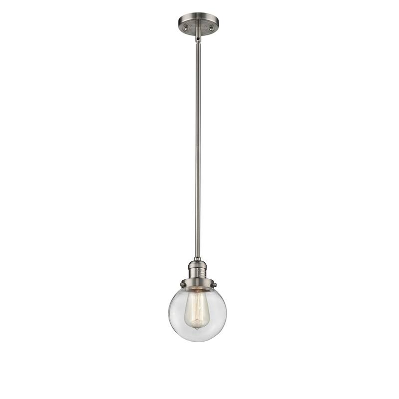 Innovations Lighting Franklin Restoration Beacon 1 Light 6" Stem Hung Mini Pendant - Clear/Brushed Satin Nickel