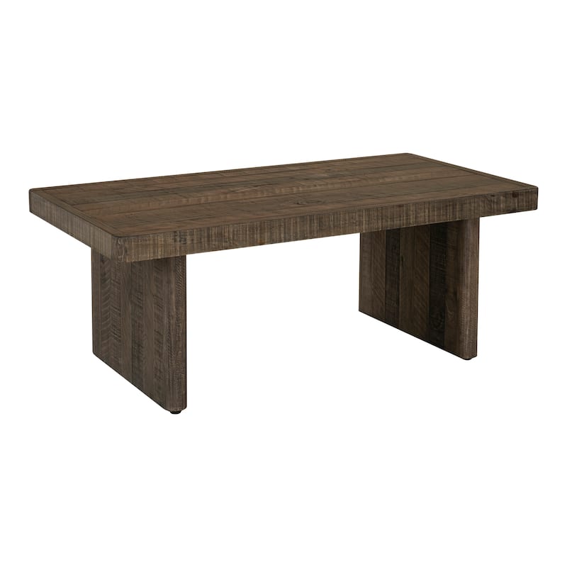 NADAAL STUDIOS Brannon Coffee Table, Rectangular Solid Pinewood, Matte Driftwood Finish, Brown Light Grey