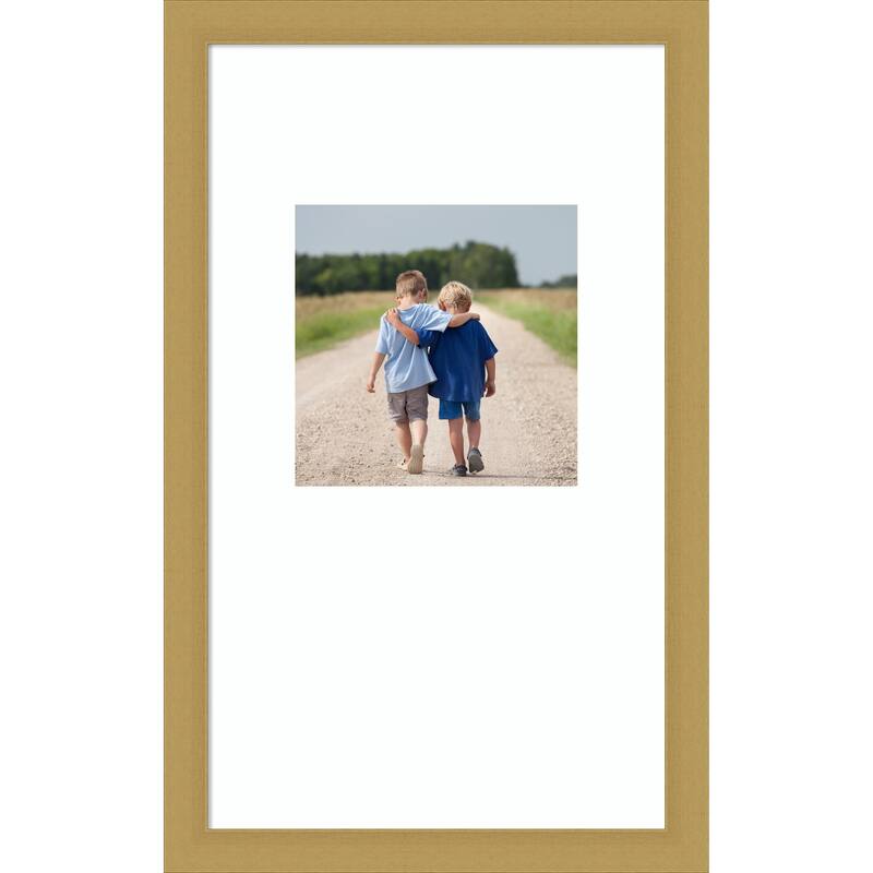 Grace Brushed Gold Narrow Framed Picture Frame, Photo Frame - 13x22 Matted White 8x8 - Grace Brushed Gold Narrow