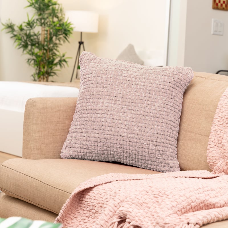 Fabstyles Chenille Basketweave Polyfill Cushion - 18x18 - Blush Pink - Single