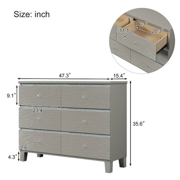 6 Drawers Dresser, Metal Slides, and Crystal Handle, Elegant & Durable