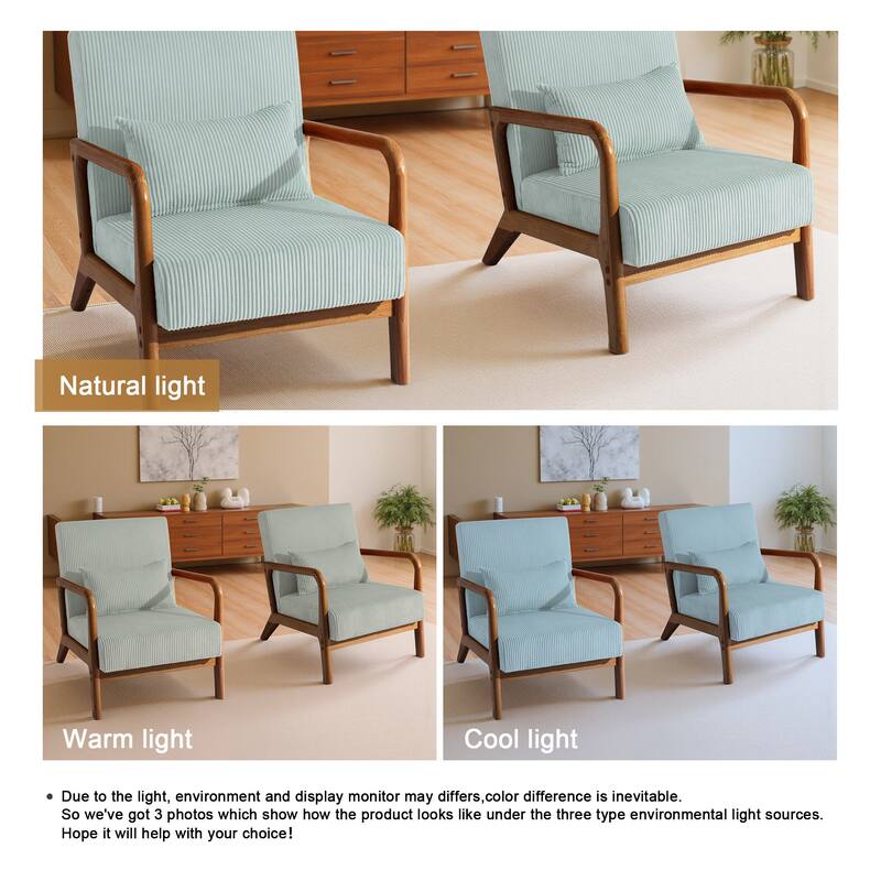 Modern Corduroy Upholstered Accent Chair with Wood Legs Set of 2