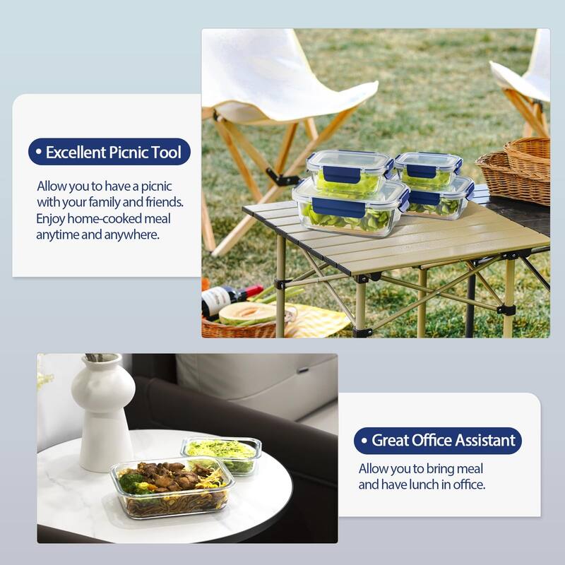 Glass Food Storage Containers with Lid Airtight,10 Pack Glass Meal Prep Containers,Glass Storage Container Set with Bpa-free Lid