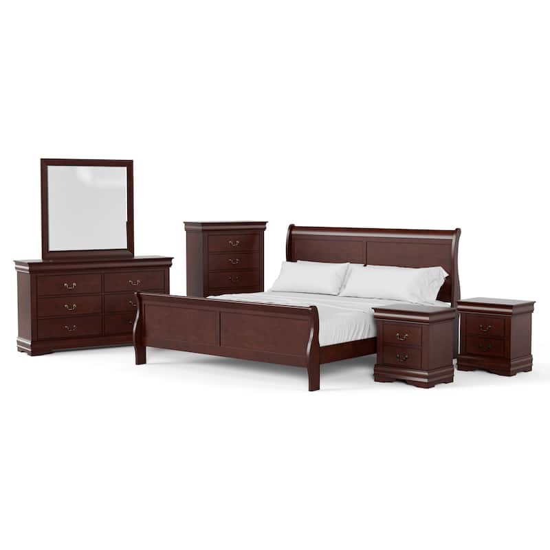 Furniture of America Devi Traditional Solid Wood 6-Piece Sleigh Bedroom Set