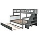 preview thumbnail 14 of 24, Solid Wood Twin over Full Bunk Bed Frame with Twin Trundle Bed, Full Headboard, Stairs Storage Shelves and Full-length Guardrail