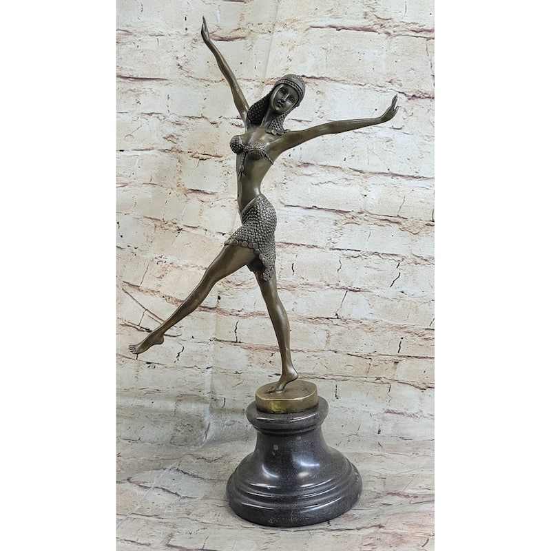 Stunning Bronze Art Deco Dancing Lady Signed Sculpture Figurine Figure Hot Cast
