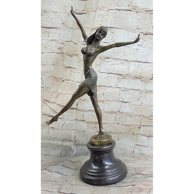 Stunning Bronze Art Deco Dancing Lady Signed Sculpture Figurine Figure Hot Cast