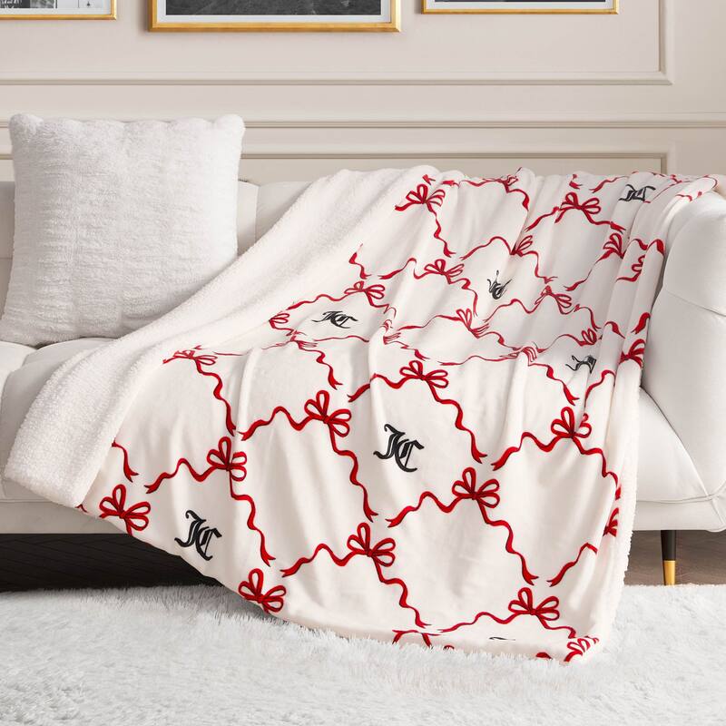Juicy Couture Plush Reversible Sherpa Throw Blanket