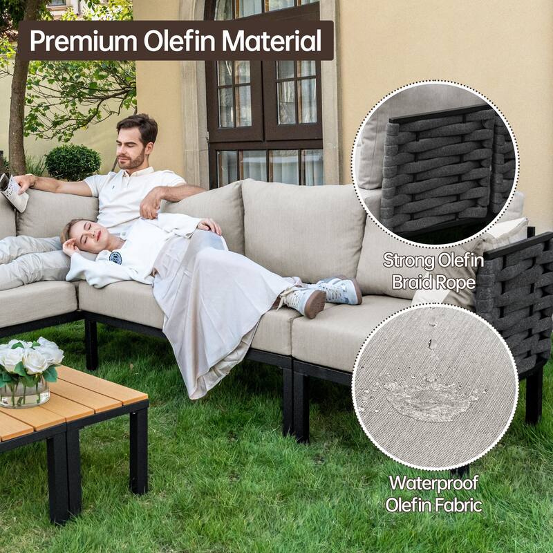 9 Pieces Outdoor Patio Furniture Set with Aluminum Fire Pit Table, Patio Fire Pit Set with 6" Thick Cushions - 9-Piece