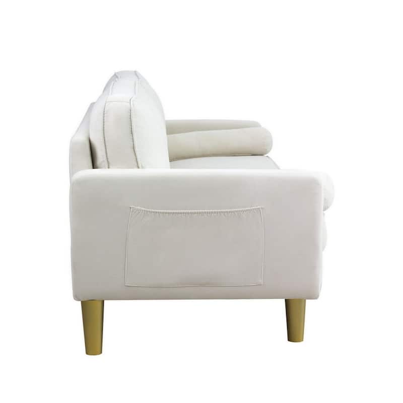Contemporary Mid Century Style 3 Seater Linen Sofa with Armrest Pockets Premium Upholstery - 65.4 × 29.1 × 33.9 inches