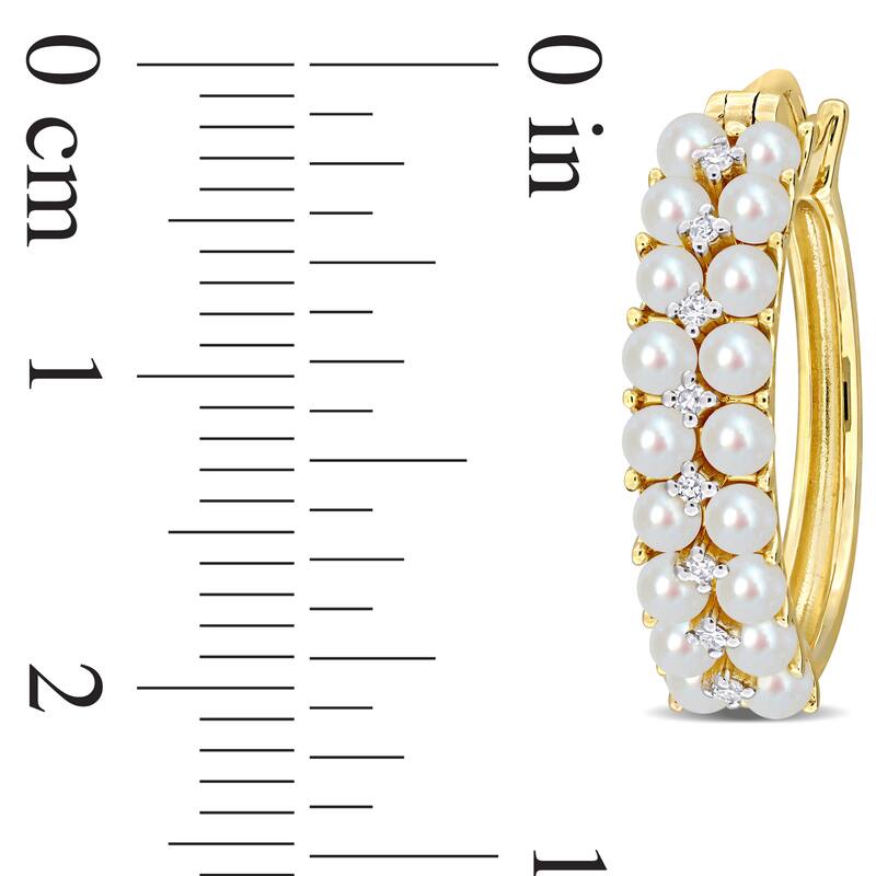 Miadora 2-2.5mm Cultured Freshwater Pearl and 1/10ct TDW Diamond Leverback Earrings in 14k Yellow Gold - 21 mm x 5 mm x 3.2 mm