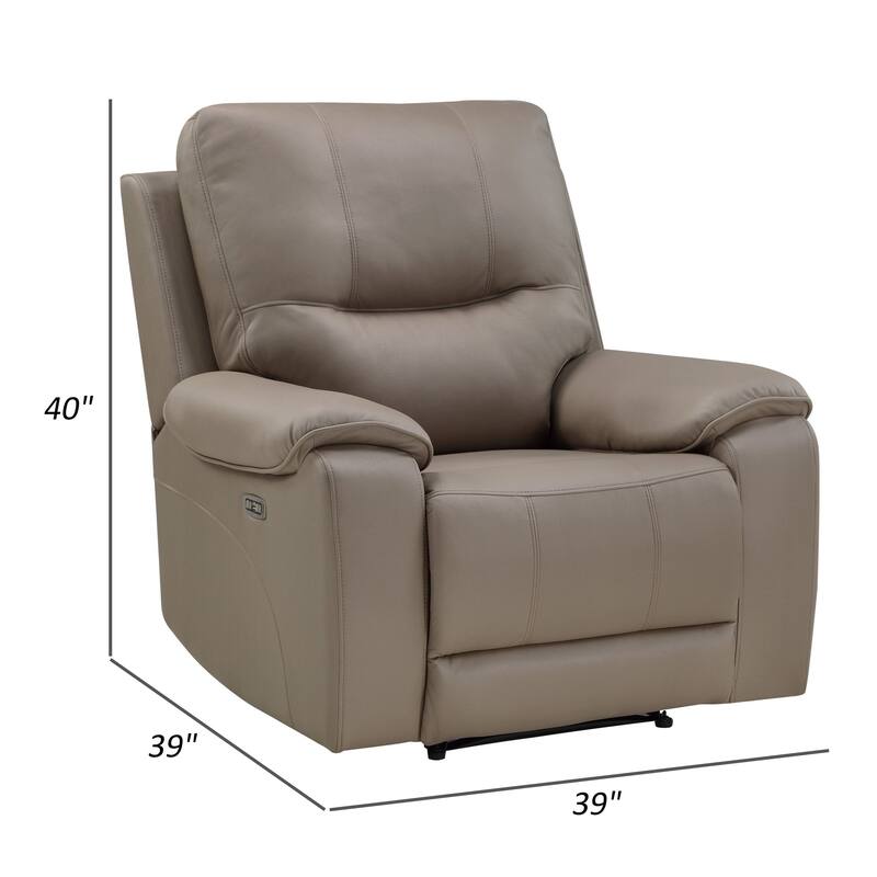 Perry 39 Inch Power Recliner Chair, USB, Solid Wood, Taupe Gray Microfiber