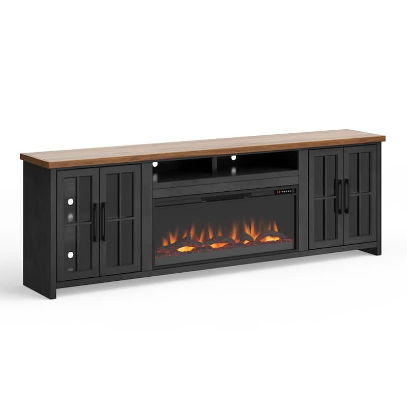 Bridgevine Home Modern Farmhouse 97 inch Fireplace TV Console for TVs up to 100 inches, Two-Tone Finish