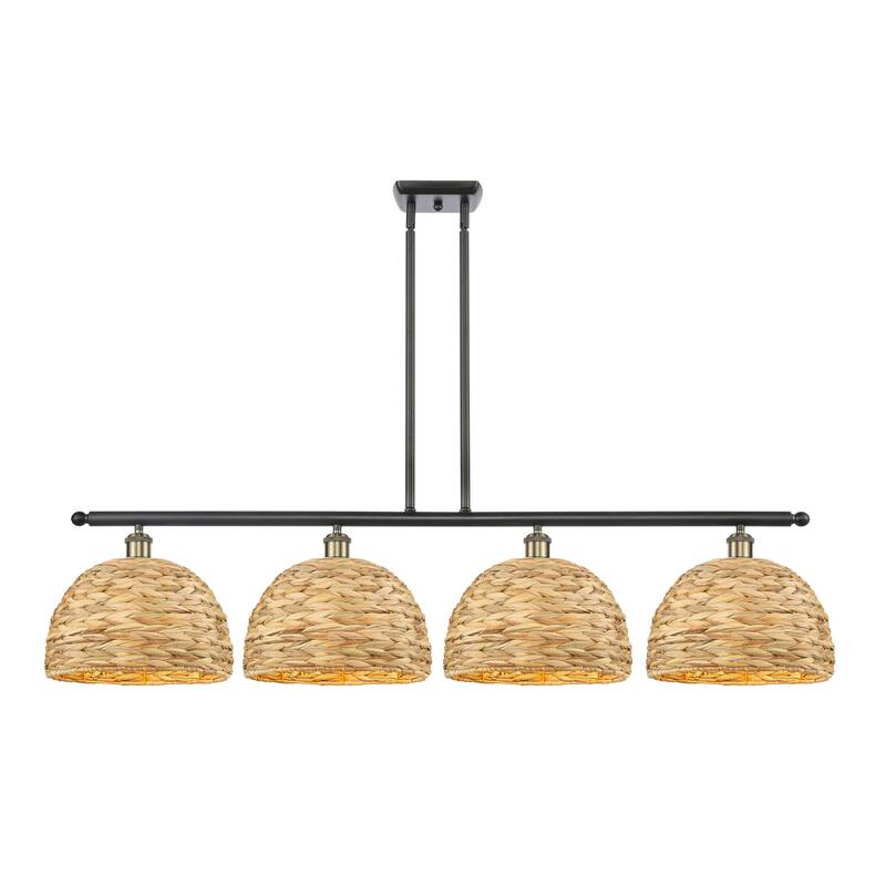 Innovations Lighting 516-4I-12-50 Woven Rattan Linear Woven Rattan 4 - Black Antique Brass / Natural