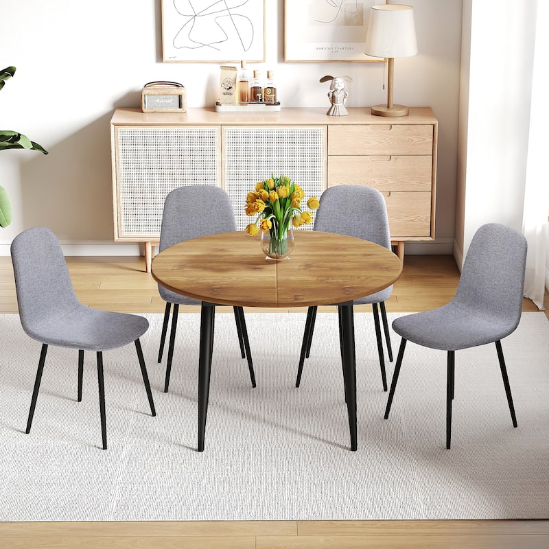 5-Piece Extendable Dining Table Set, Modern MDF Table & 4 High-Resilience Fabric Chairs, Adaptable for Gatherings