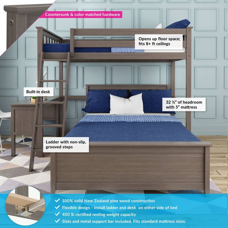 Max and Lily L Shaped Twin over Full Bunk Bed with Desk
