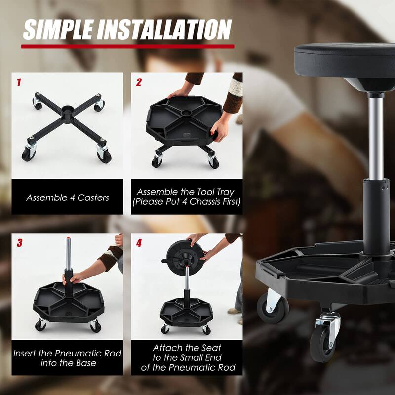 Costway Heavy-Duty Adjustable Height Rolling Stool with Tool Tray - See Details