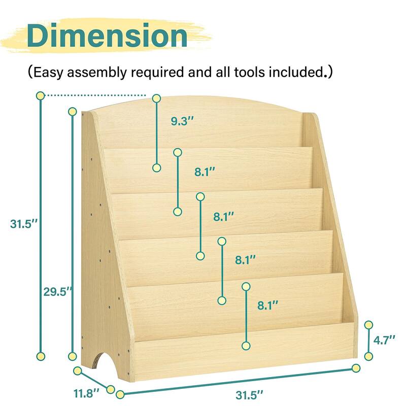 Mcow 5-Tier Kids Wooden Children Book Rack