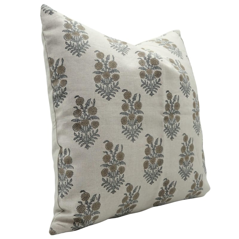 Fabdivine 12x20 Handmade Pure Linen Cushion Cover Floral Mustard Ideal for Sofa, Floral Block Print, Accent Décor, Bagru Buti