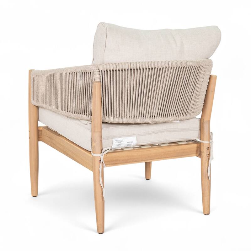 Roomfitters Verona Outdoor Acacia Wood Club Chairs with Rope Detail, Natural Finish and Beige Set of 2 - Set of 2