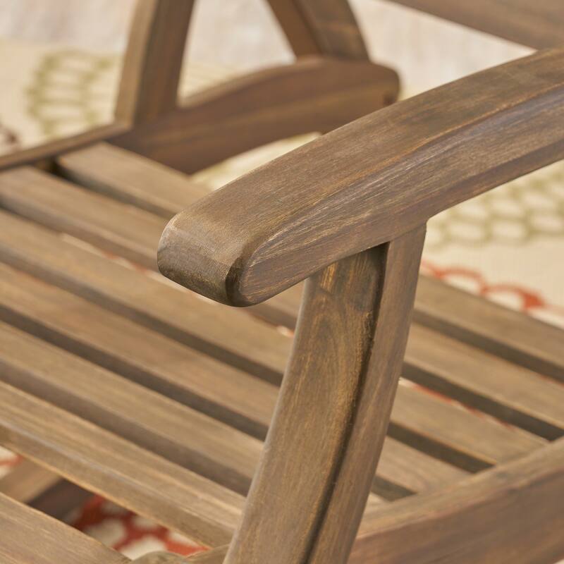 Cusp Barn Acacia Wood Design Resistant Reclining Rocking Chair, Retractable Footrest With Rocking Feature