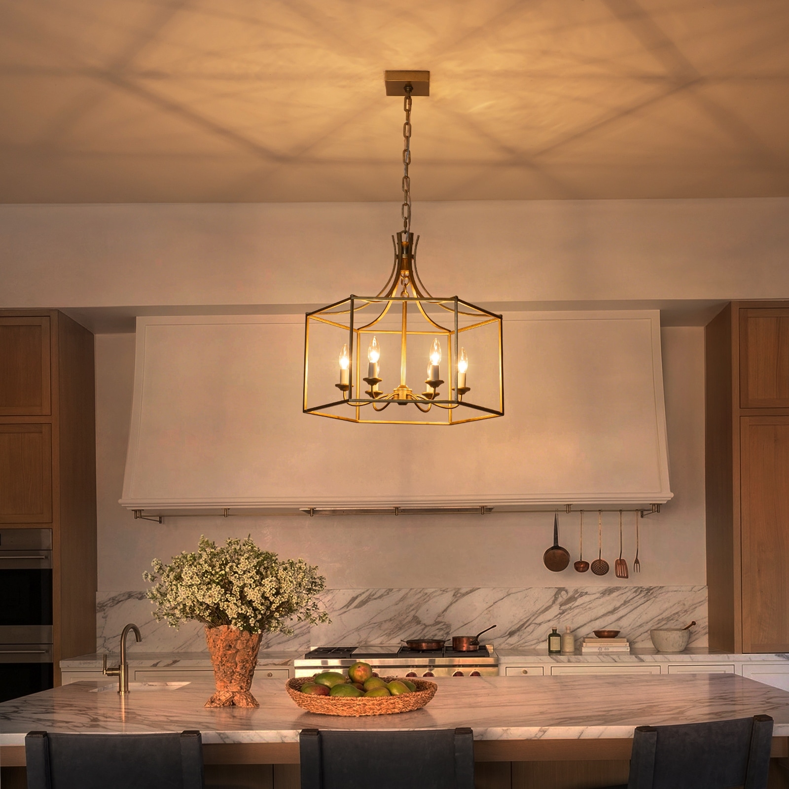 6-Light Gold Geometric Cage Chandelier Candle-Style Traditional