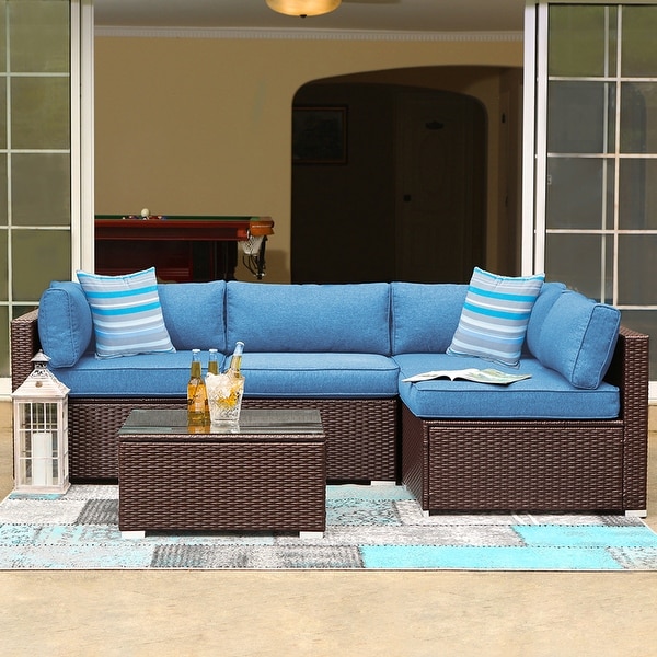 Shop COSIEST 5-Piece Patio Furniture Wicker Sectional Sofa ... (600 x 600 Pixel)