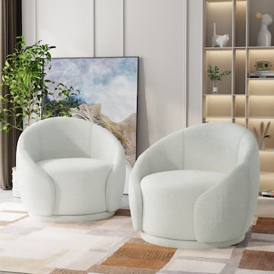 Upholstered Boucle Swivel Barrel Chair