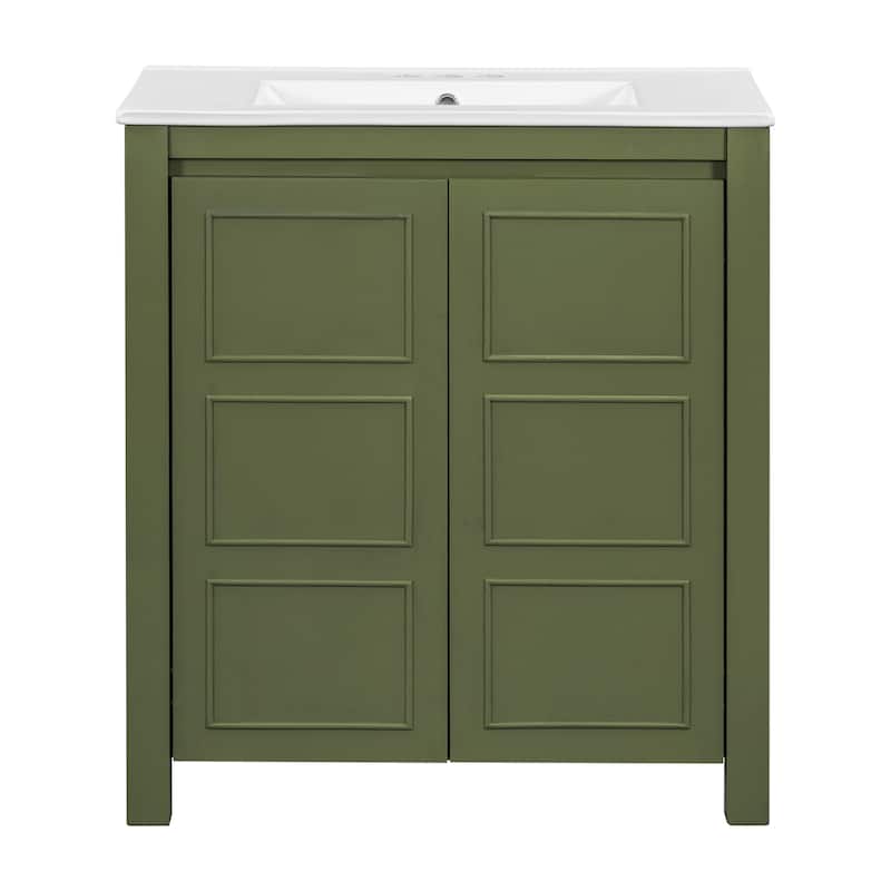 Center Rectangular Ceramic Sink Bathroom Vanity Cabinet with Adjustable Shelf, 30 Inch