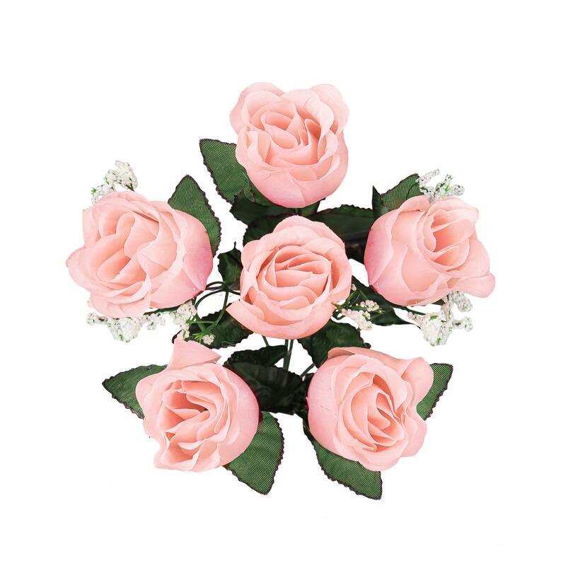 Set of 12 Pink Peach Artificial Rose Bud Flower Stem Bush Bouquet 14in - 14" L x 6" W x 6" DP