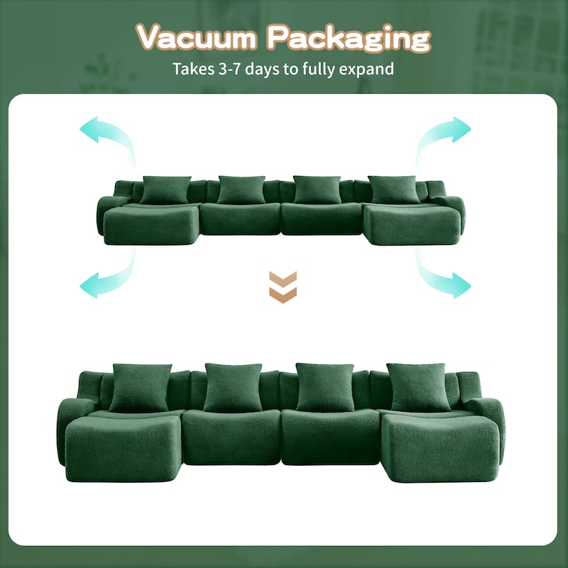 118" Modern U Shaped Modular Sectional Sofa, Boneless Couches for Living Room with Ottoman, 4 Seater Teddy Fabric Couch Sofa Set