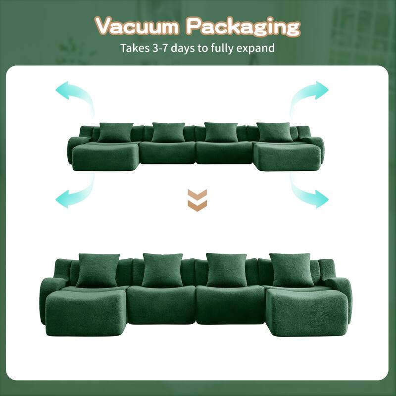 Anmytek Modern Comfortable U-Shaped Boneless Teddy Fabric Sofa - No Assembly Required Full Compression Vacuum Package