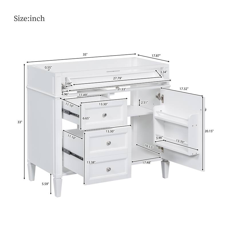 (Base Only)Modern Bathroom Storage Vanity Base with 2 Drawers and a Tip-out Drawer