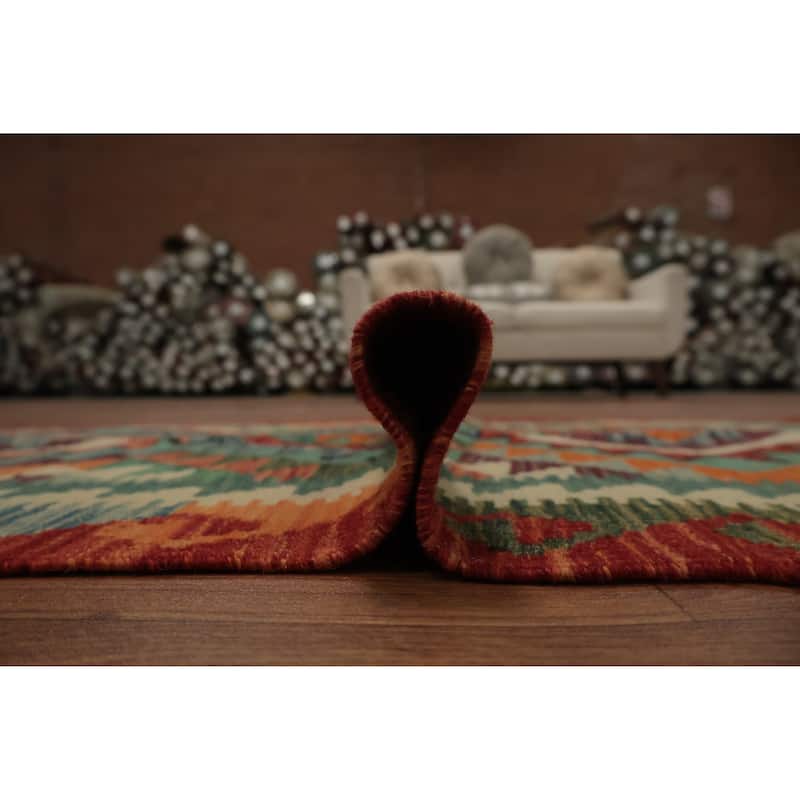 Hand Woven Oriental 100% Wool Carpet Southwestern Geometric Multi-Colored Kilim Area Rug - 4' 3'' X 2' 9''