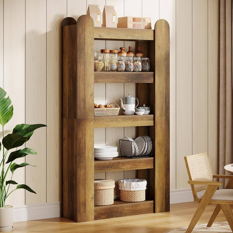70.86 Inches Brown Engineered Wood Bookshelf, 5-Tier Tall Bookcase
