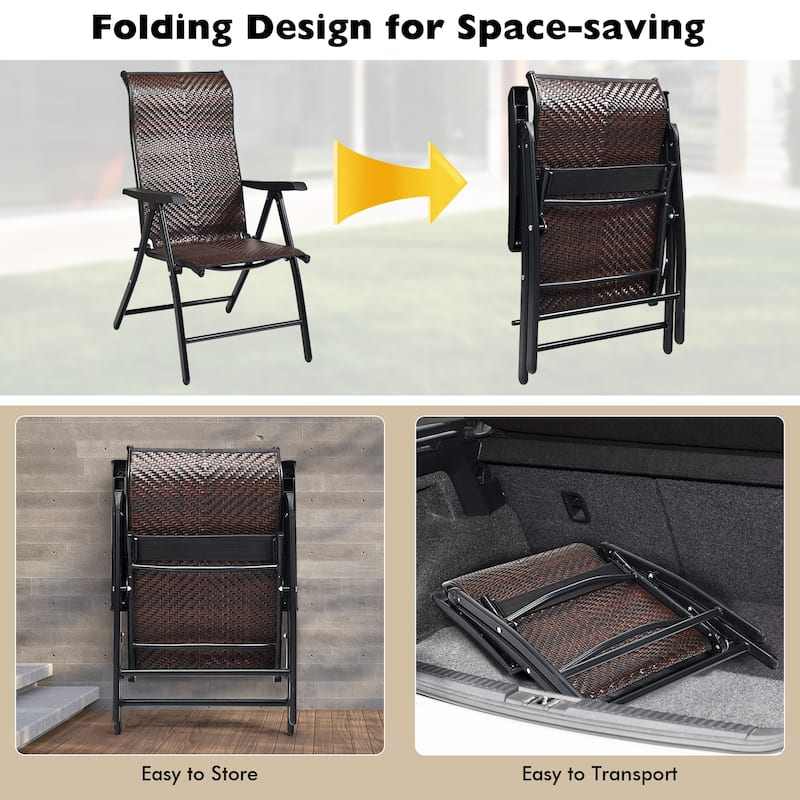 Patio Rattan Folding Reclining Chair Outdoor Portable Camping Chair