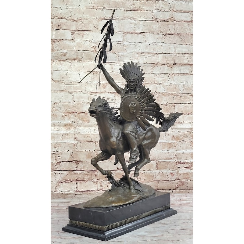 Native American Indian Warrior On Imitative Horseback - Signed Original Bronze Sculpture By Milo