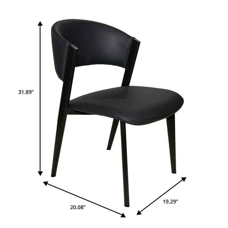 2-Piece Leather Dining Chair Curved Open-Back Side Chair with Waterfall Seat Design