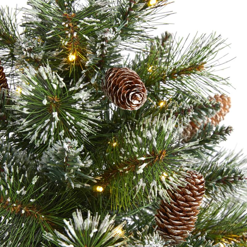 2’ Pre-Lit Frosted Pinecones and Burlap Artificial Christmas Tree, Clear LED Lights - 2 Foot